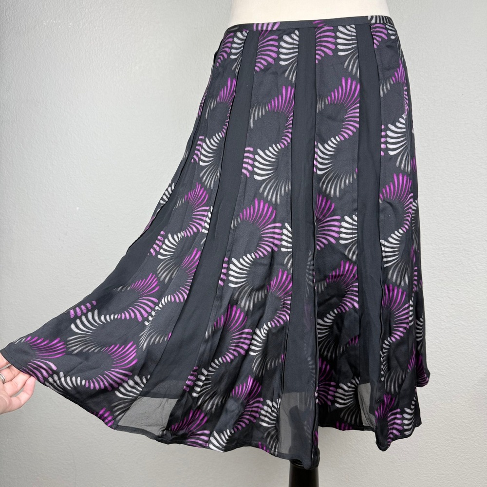 Y2K Alfani Womens Silk Abstract Print Midi Skirt Black Purple Whimsigoth Size 4P